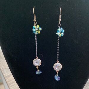 Elegant Blue Crystal Drop Earrings with vintage finish